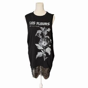 TOPSHOP US 8 Muscle Tee Tank Sleeveless Lace Trim Black Les Fleurs Black